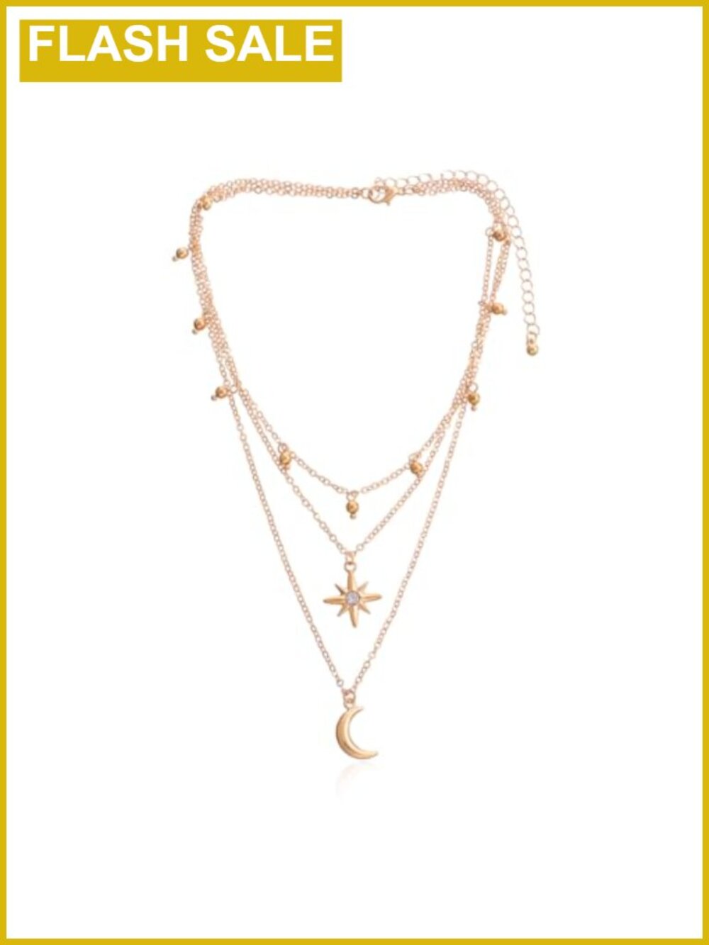 Three Tier Layered Necklace Star Moon Charm Celestial Dainty Adjustable